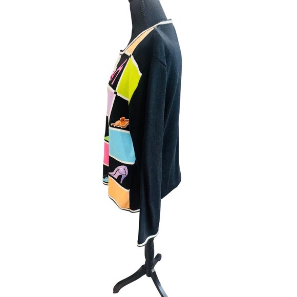 Berek Black Pink Knit Cardigan Multicolor High Heel Shoe Novelty Artsy Sweater - Picture 4 of 9